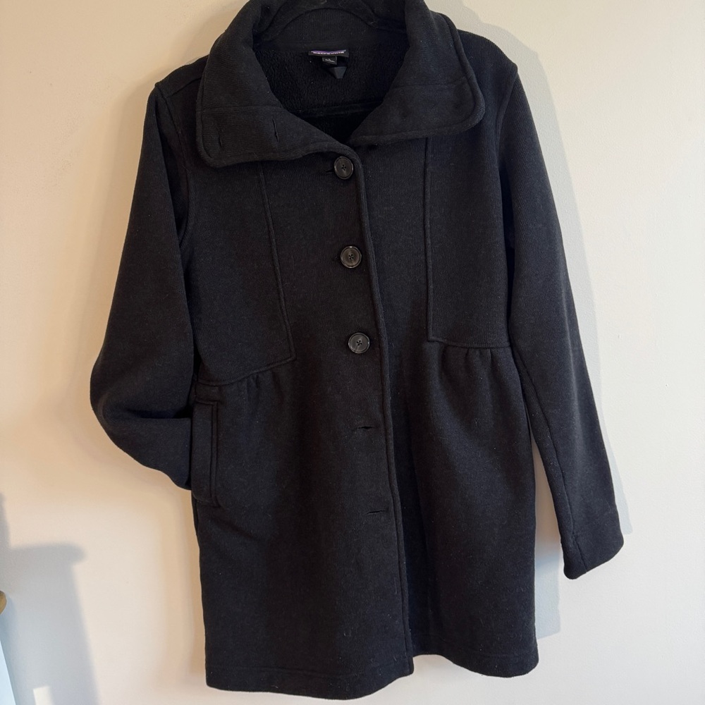 Patagonia Women’s Black Trench Coat  Jacket L Fitted Design High Collar
